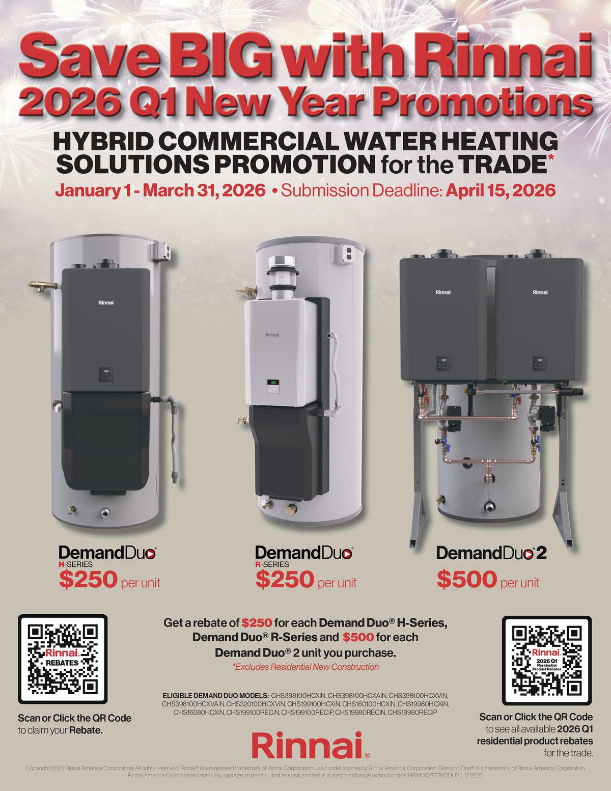 Rinnai Demand Duo CHS199100RECIN Gas Commercial Hybrid Water Heater